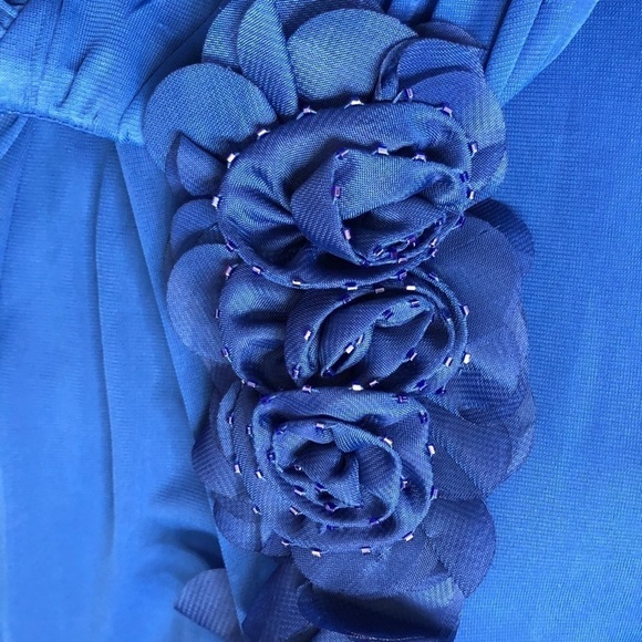 NWT DAVID’S BRIDAL Blue Beaded Flower One-Shoulder High-Low Dress Size XXL (18) - Picture 6 of 11